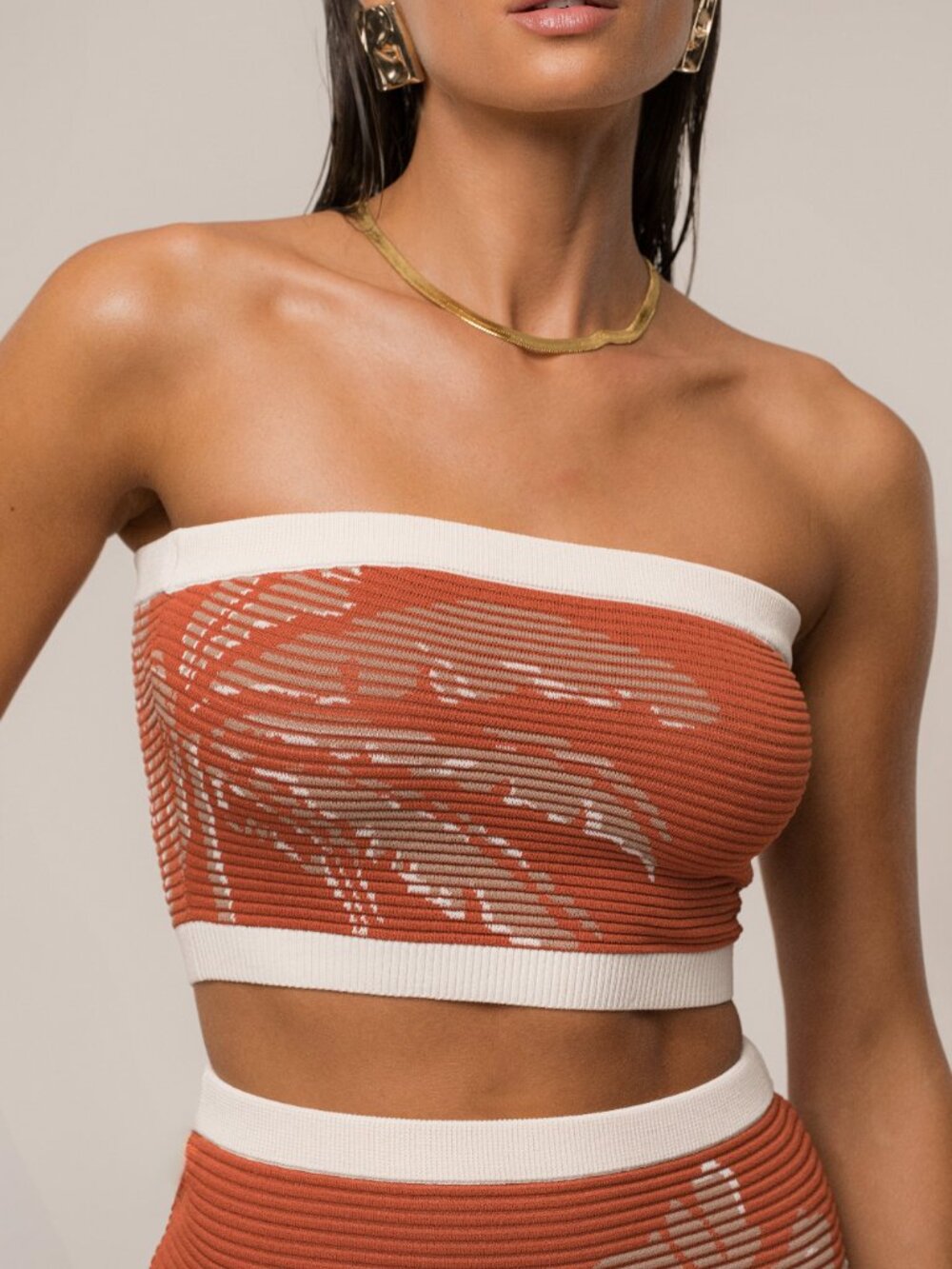 JLUXLABEL Rust/Ivory Lush Shores Print Skirt Set Small-Medium - Picture 3 of 12